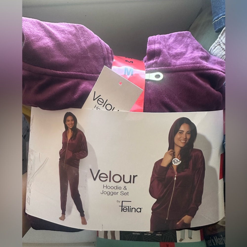 Velour Hoodie and Jogger Set in Purple size M very cozy nwt